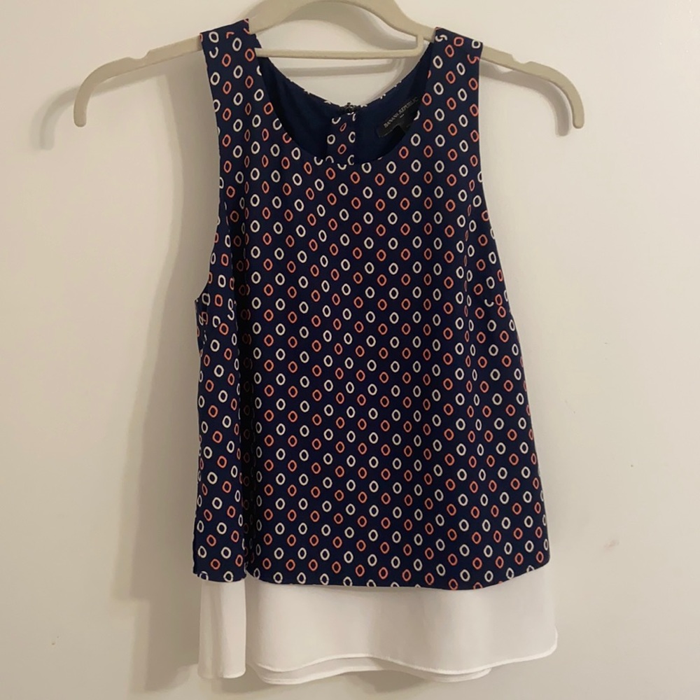 Navy orange and white printed top